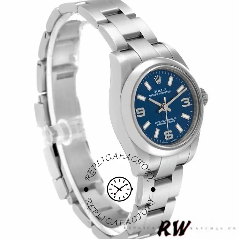 Rolex Oyster Perpetual 176200 Blue Dial Domed Bezel 26mm Lady Replica Watch - QualitySwissReplica