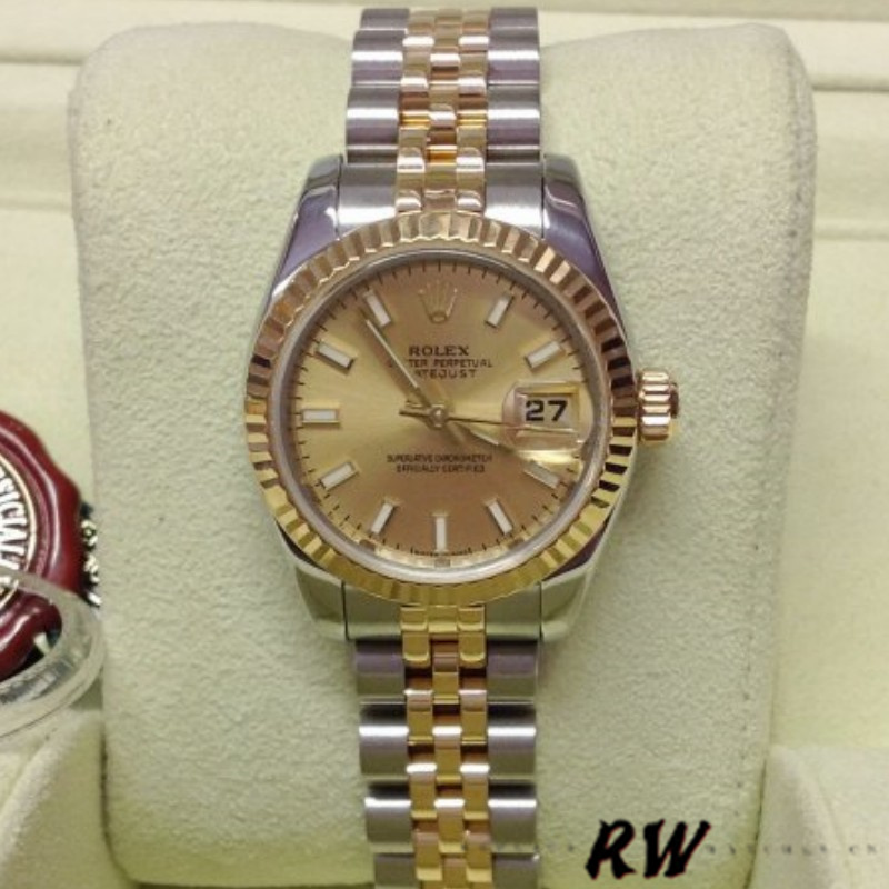 Rolex Datejust 179173 Champagne Index Dial Fluted Bezel 26MM Lady Replica Watch - QualitySwissReplica
