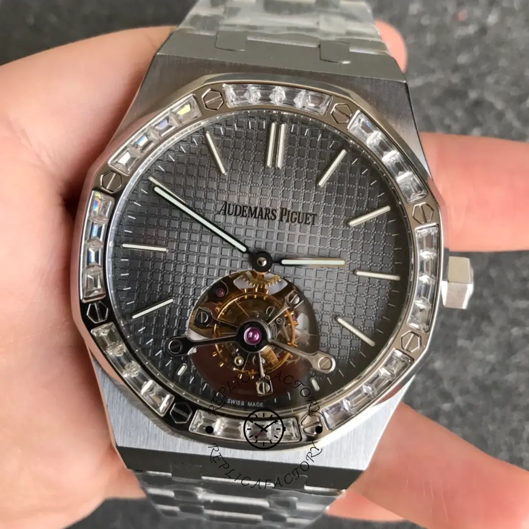 1:1 Clone AP Royal Oak Tourbillon 26516PT.ZZ.1220PT.01 Grey Platinum Diamond - QualitySwissReplica