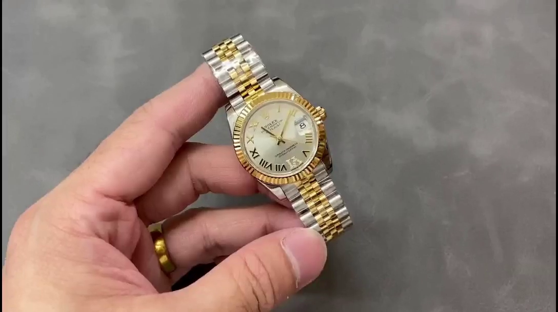 Rolex Datejust 31 Stainless Steel and Yellow Gold Silver Pave Roman Dial m278273 0004 Women's Watch - QualitySwissReplica