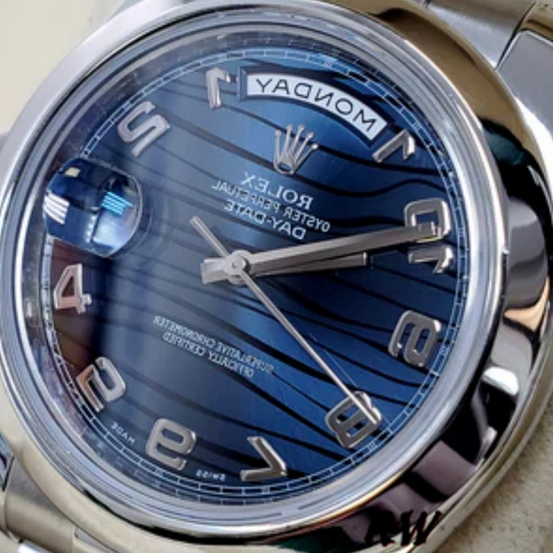 Rolex Day-Date 218206 Wave Pattern Blue Dial Platinum 41MM Mens Replica Watch - QualitySwissReplica