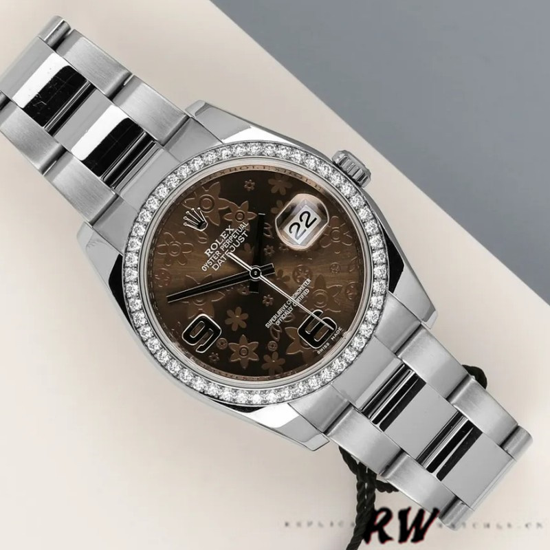 Rolex Datejust 116244 Bronze Floral Arabic Diamond Dial 36mm Unisex Replica Watch - QualitySwissReplica