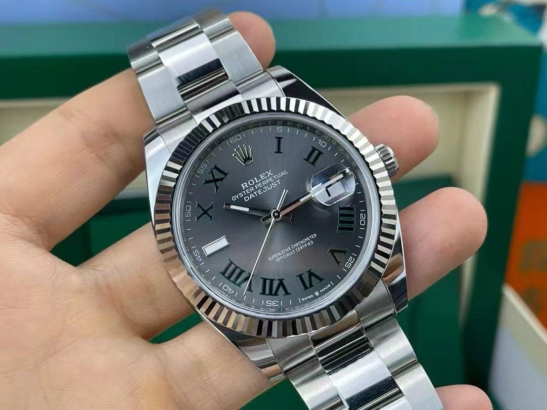 Rolex Datejust m126334 0021 Fluted Bezel Grey Wimbledon Dial 41MM Mens Replica Watch - QualitySwissReplica