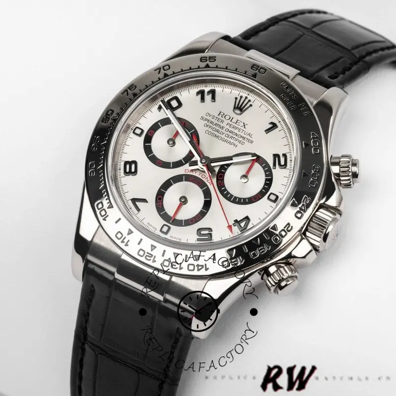 Rolex Daytona 116519 Black Alligator Leather strap silver Dial 40mm Mens Replica Watch - QualitySwissReplica