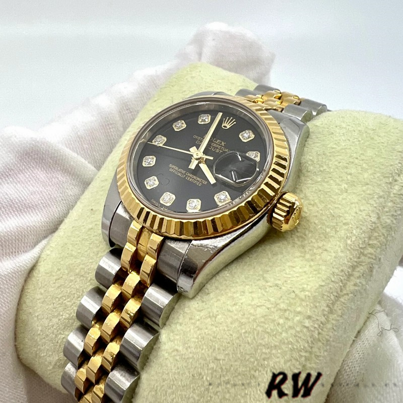 Rolex Datejust 179173 Black Diamond Dial Fluted Bezel 26MM Lady Replica Watch - QualitySwissReplica