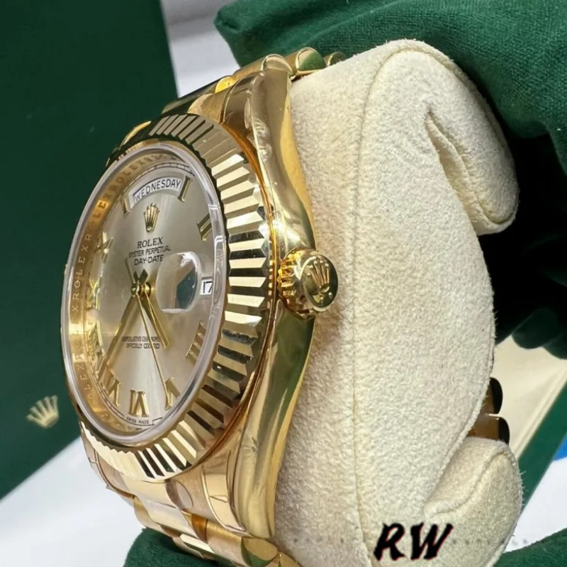Rolex Day-Date 218238 Silver Roman Numeral Dial Yellow Gold 41MM Mens Replica Watch - QualitySwissReplica