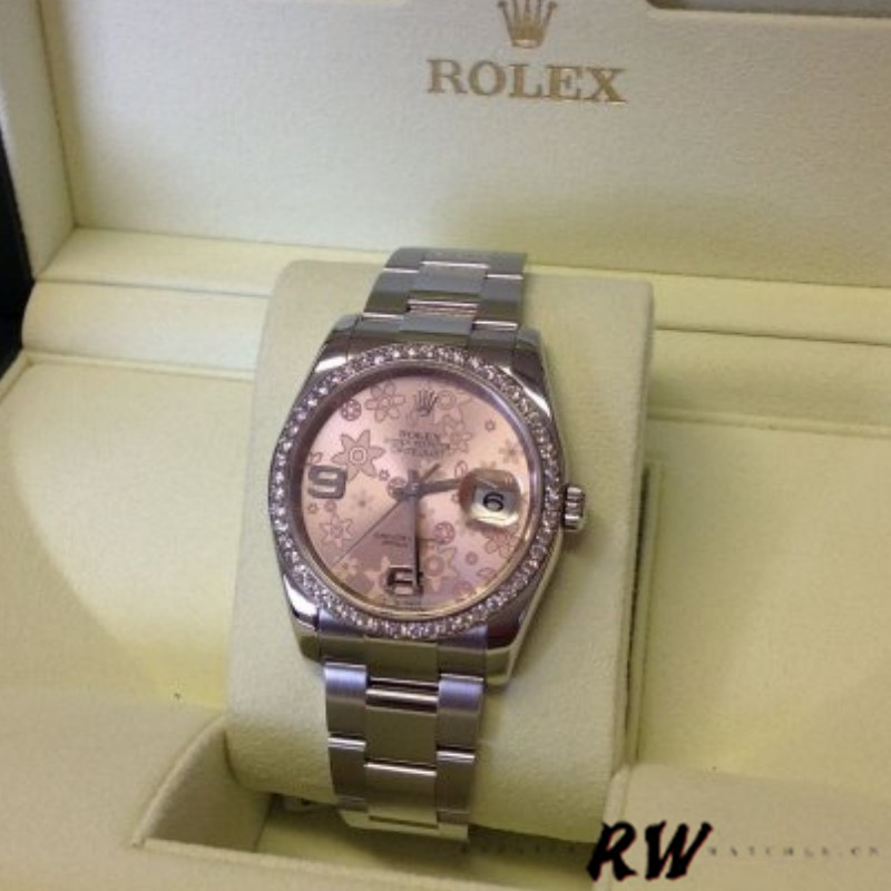 Rolex Datejust 116244 Stainless Steel Pink Floral Dial 36mm Lady Replica Watch - QualitySwissReplica