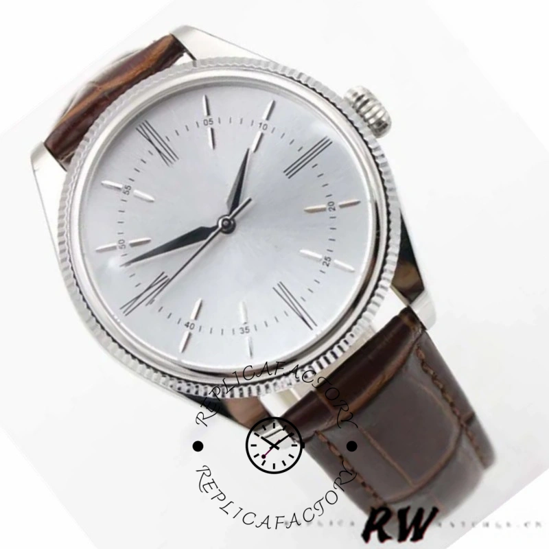 Rolex Cellini Time 50509 Brown Leather Strap White Dial 39mm Mens Replica Watch - QualitySwissReplica