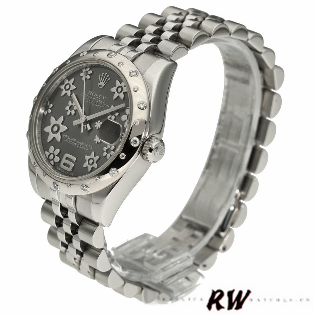 Rolex Datejust 178344 Floral Motif Dark Rhodium Grey Dial 31MM Lady Replica Watch - QualitySwissReplica