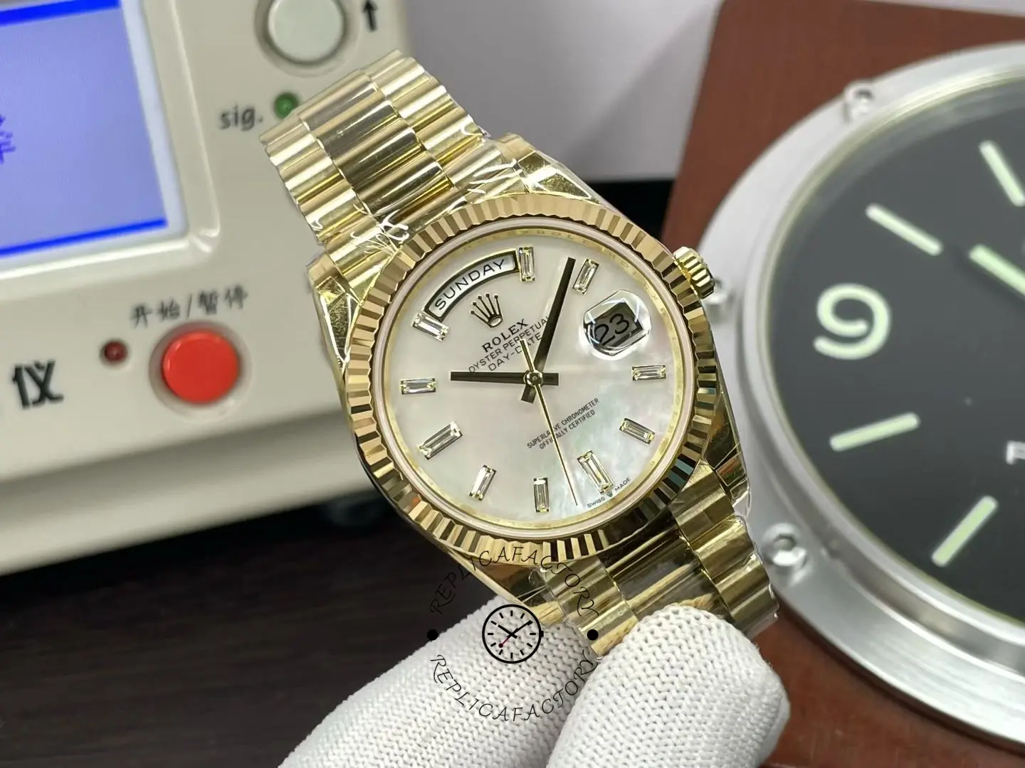 Rolex Day Date Oyster 40 mm Yellow Gold President Mother of Pearl Diamond Dial M228238 0071 - QualitySwissReplica