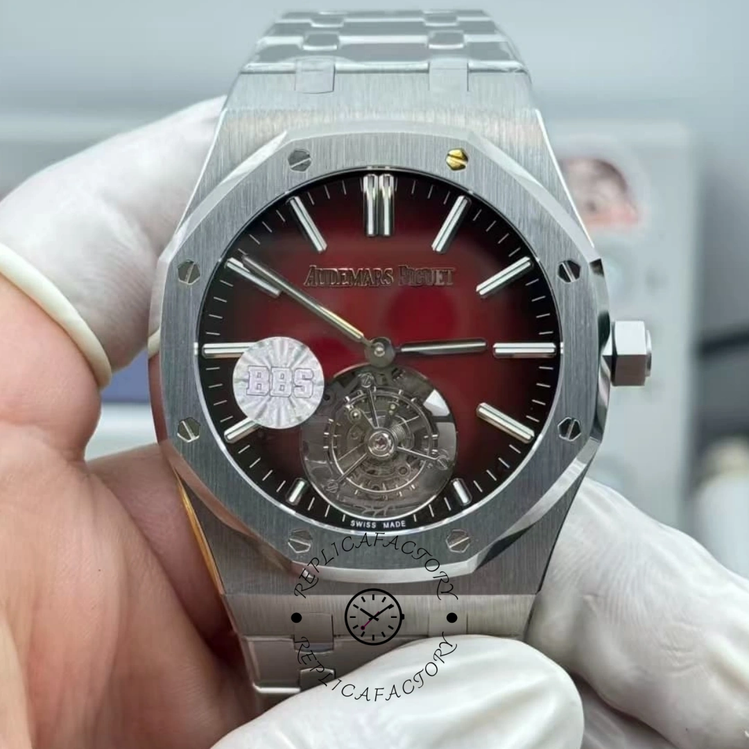 AP Royal Oak Flying Tourbillon 26730ST.OO.1320ST.05 Wine Red Dial Replica - QualitySwissReplica