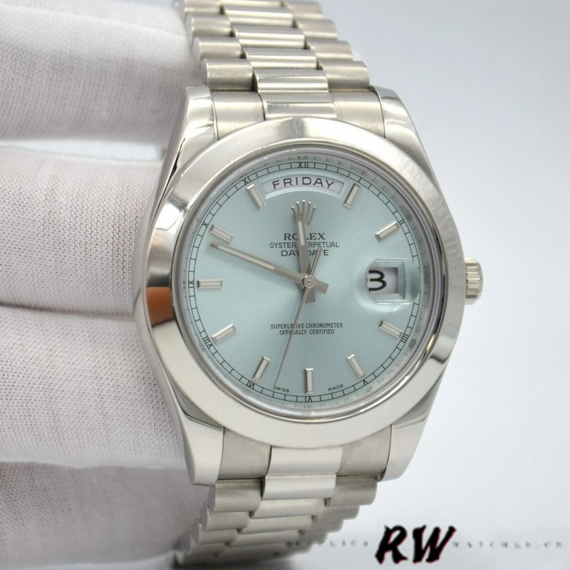 Rolex Day-Date 218206 Ice Blue Index Dial Platinum 41MM Mens Replica Watch - QualitySwissReplica