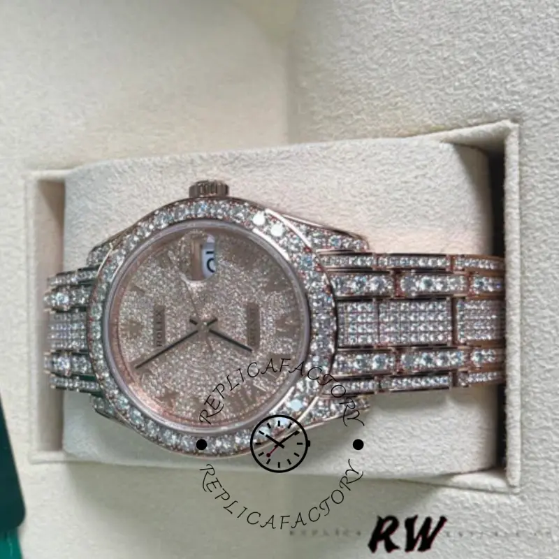 Rolex Pearlmaster 86405RBR Everose Gold Paved Diamond dial 39mm Mens Replica Watch - QualitySwissReplica