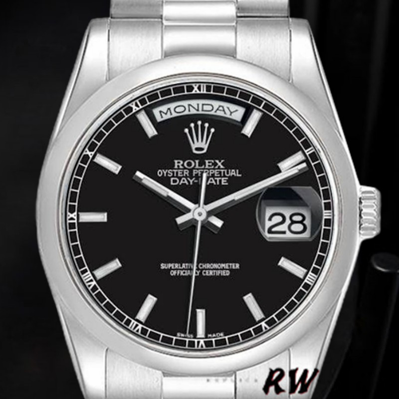 Rolex Day Date 118206 Platinum Black Dial 36mm Unisex Replica Watch - QualitySwissReplica