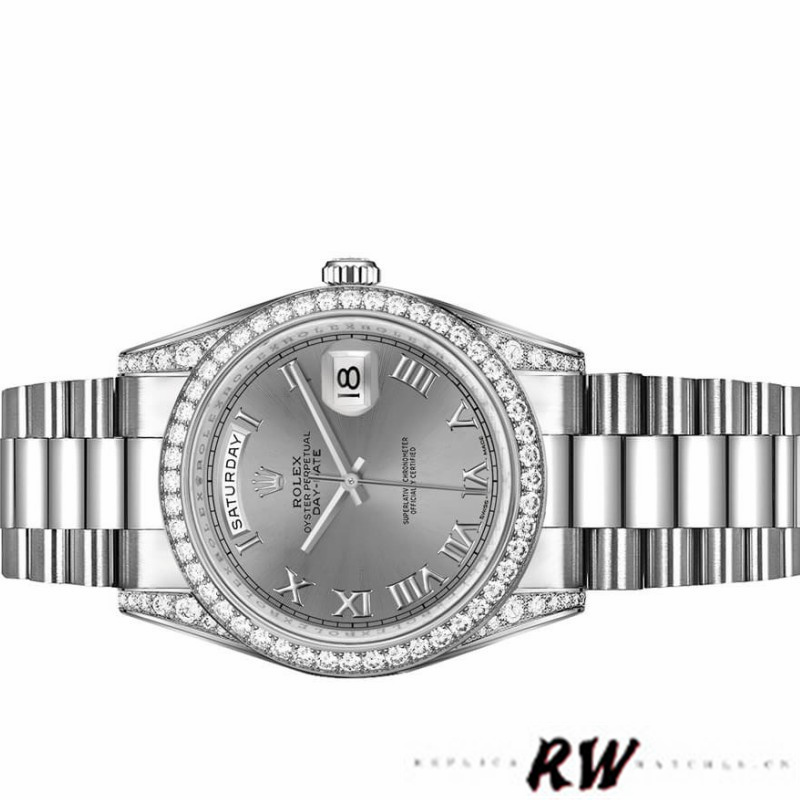 Rolex Day-Date 118389 Rhodium Grey Roman Numeral Dial 36MM Unisex Replica Watch - QualitySwissReplica