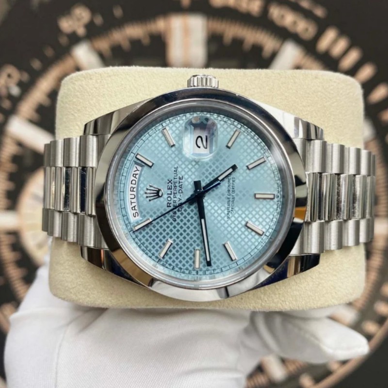 Rolex Day-Date 228206 Ice Blue Motif Dial Platinum 40MM Mens Replica Watch - QualitySwissReplica