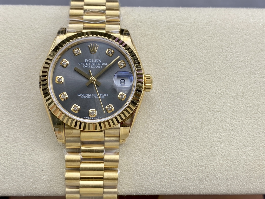 Rolex Datejust 31 Automatic 18k Yellow Gold Diamond Grey Dial m278278 0036 Ladies Watch - QualitySwissReplica