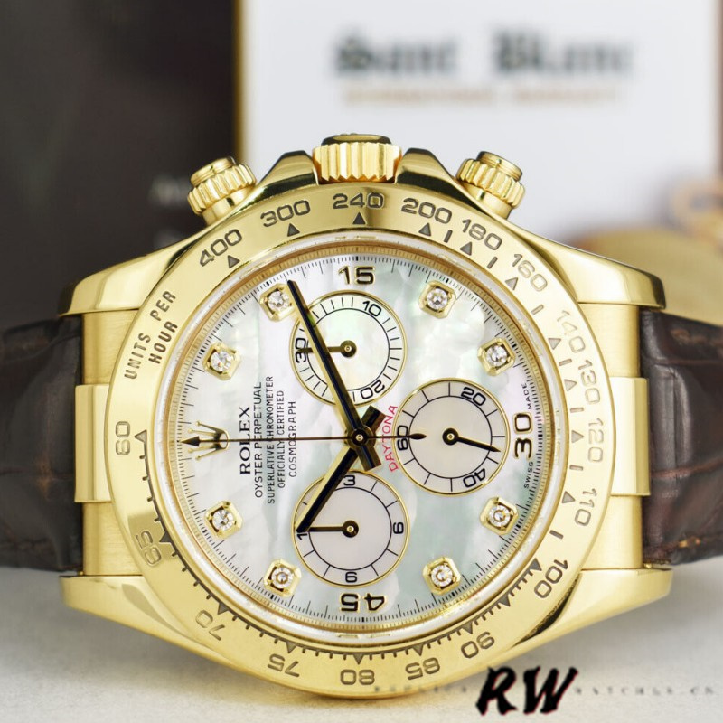 Rolex Daytona 116518 MOP Diamond Dial Yellow Gold 40mm Mens Replica Watch - QualitySwissReplica
