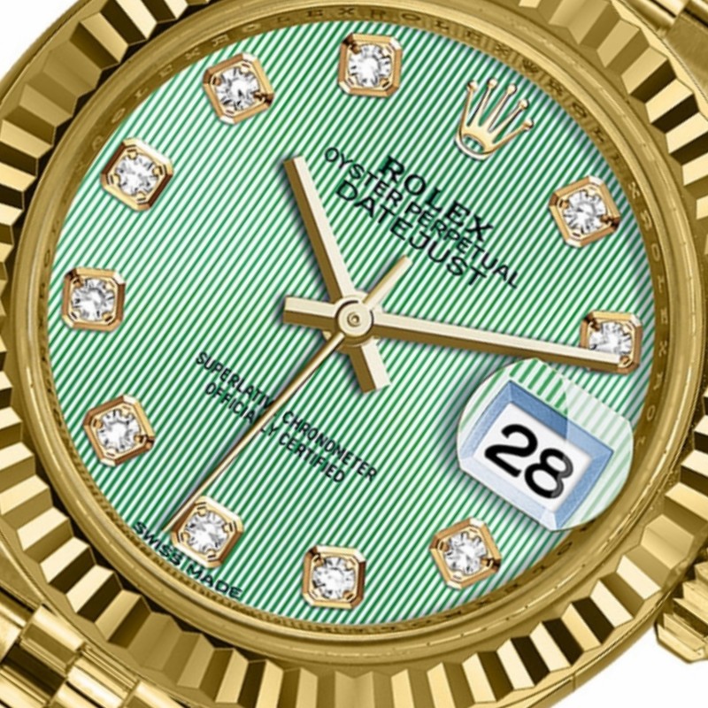 Rolex Datejust 279178 Mint Green Diamond Dial Yellow Gold 28mm Lady Replica Watch - QualitySwissReplica