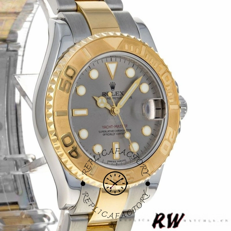 Rolex Yacht-Master 168623 Steel Yellow Gold Platinum Dial 35MM Unisex Replica Watch - QualitySwissReplica