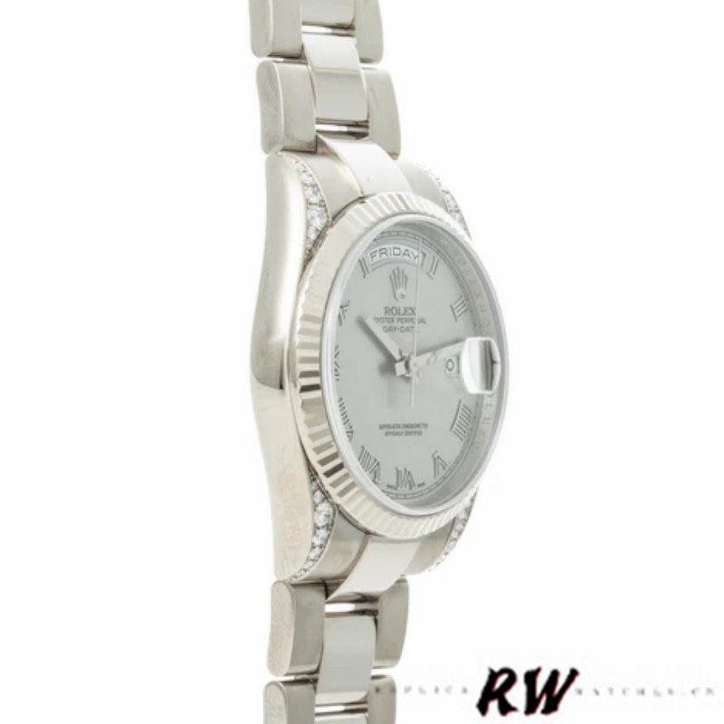 Rolex Day Date 118339 White Gold white Dial Fluted Bezel 36mm Unisex Replica Watch - QualitySwissReplica