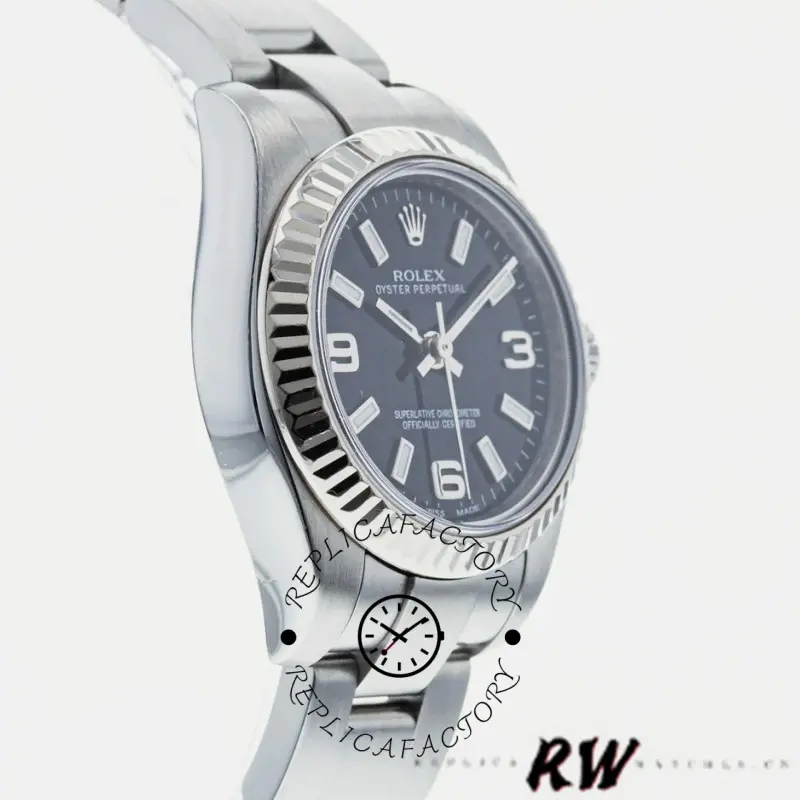 Rolex Oyster Perpetual 176234 Fluted Bezel Black Arabic Dial 26MM Lady Replica Watch - QualitySwissReplica