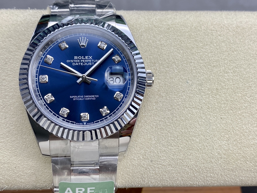 Rolex Datejust 126334 0015 Fluted Bezel Blue Diamond Dial 41MM Mens Replica Watch - QualitySwissReplica