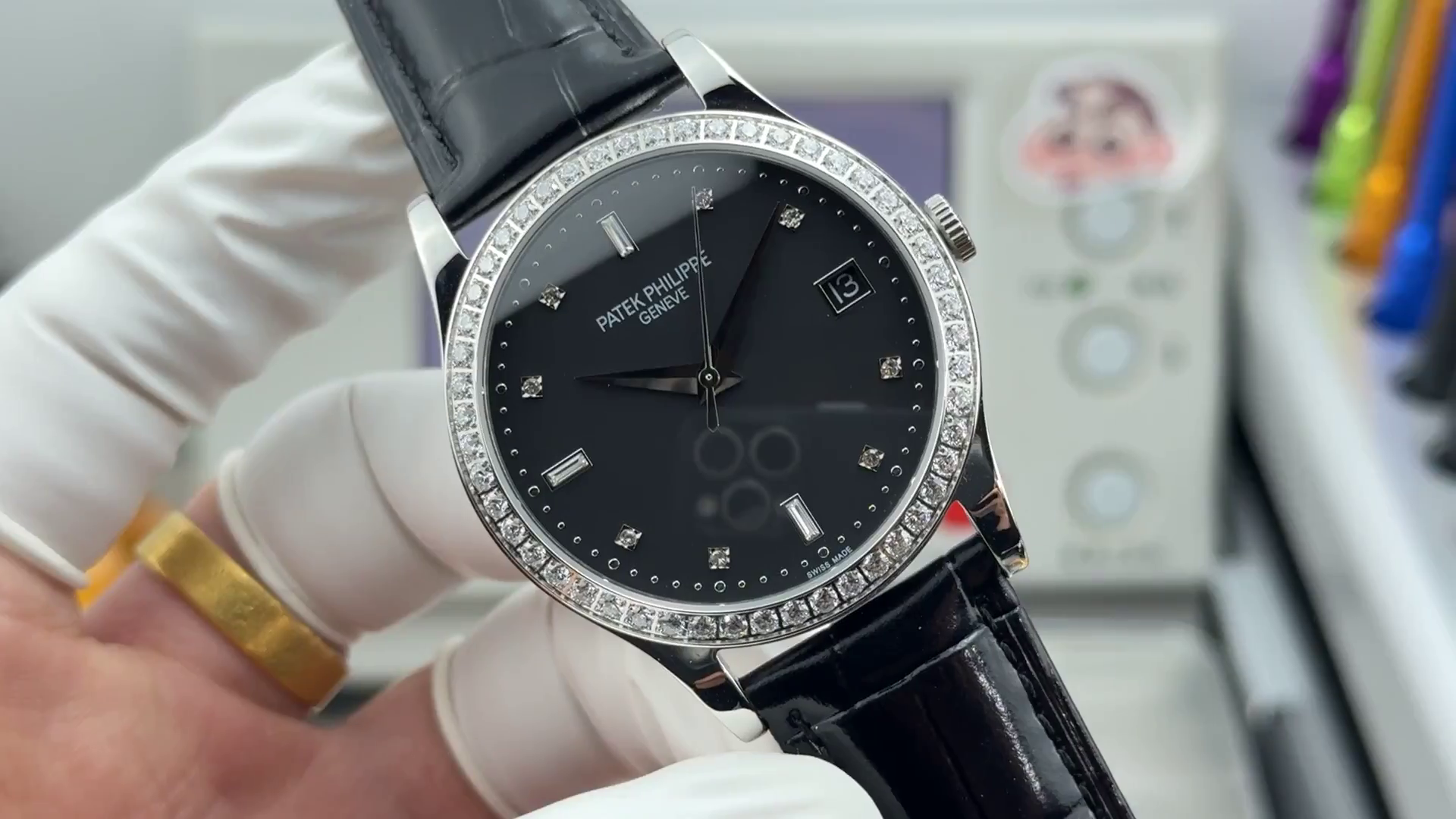 Patek Philippe Calatrava 38MM Diamond-Set Black Dial 5297G-001 1:1 Clone - QualitySwissReplica