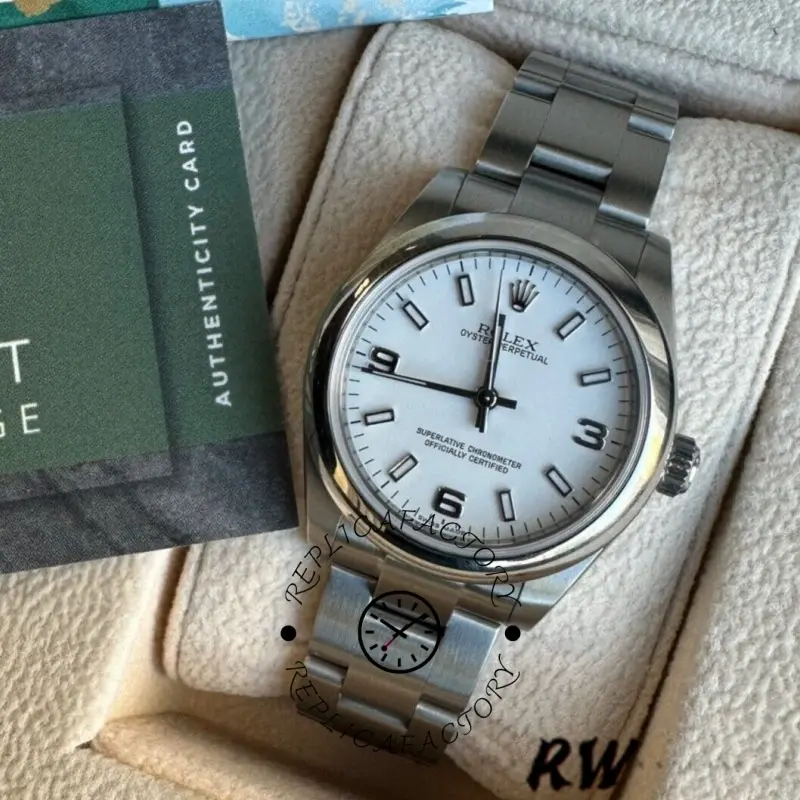 Rolex Oyster Perpetual 177200 White Arabic Dial Oyster Bracelet 31mm Lady Replica Watch - QualitySwissReplica