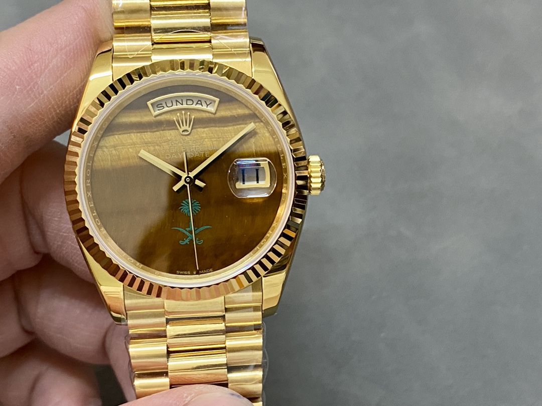 Rolex Day Date Sapphire Mirror Watch with 36mm Diameter Tiger's Eye Dial President - QualitySwissReplica