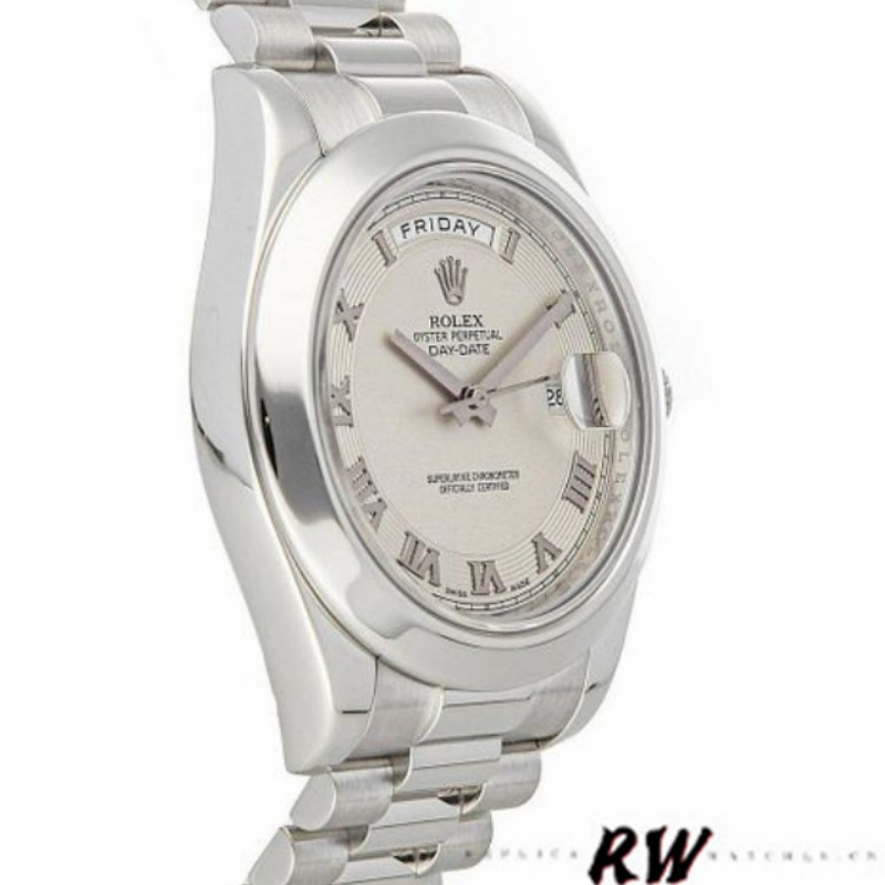 Rolex Day-Date 218206 Concentric Circle Ivory Roman Numeral Dial Platinum 41MM Mens Replica Watch - QualitySwissReplica