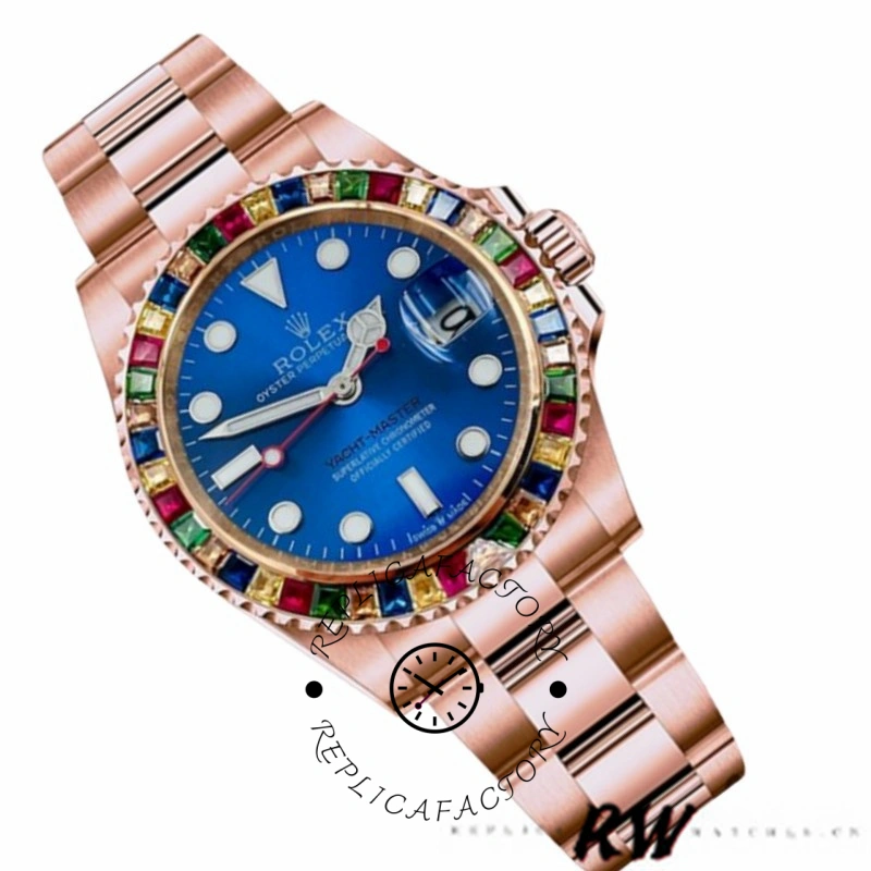 Rolex Yacht-Master 116695 Everose Gold Blue Dial 40MM Mens Replica Watch - QualitySwissReplica