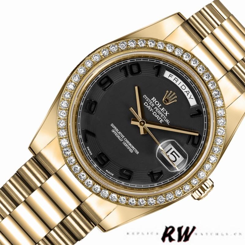 Rolex Day-Date 218348 Concentric Circle Black Dial 41MM Mens Replica Watch - QualitySwissReplica