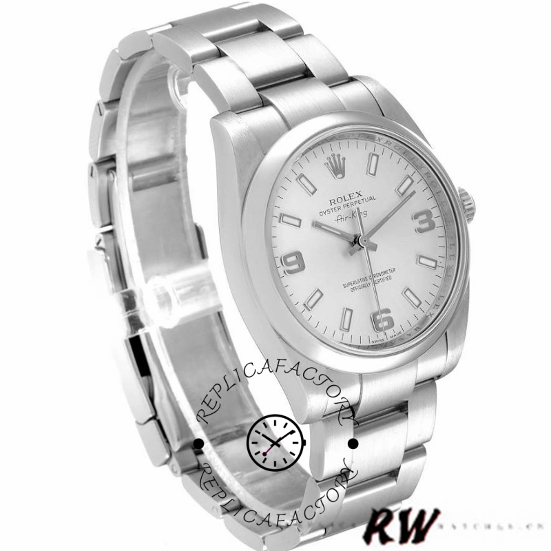 Rolex Oyster Perpetual Air-King 114200 Silver Arabic Dial 34mm Unisex Replica watch - QualitySwissReplica