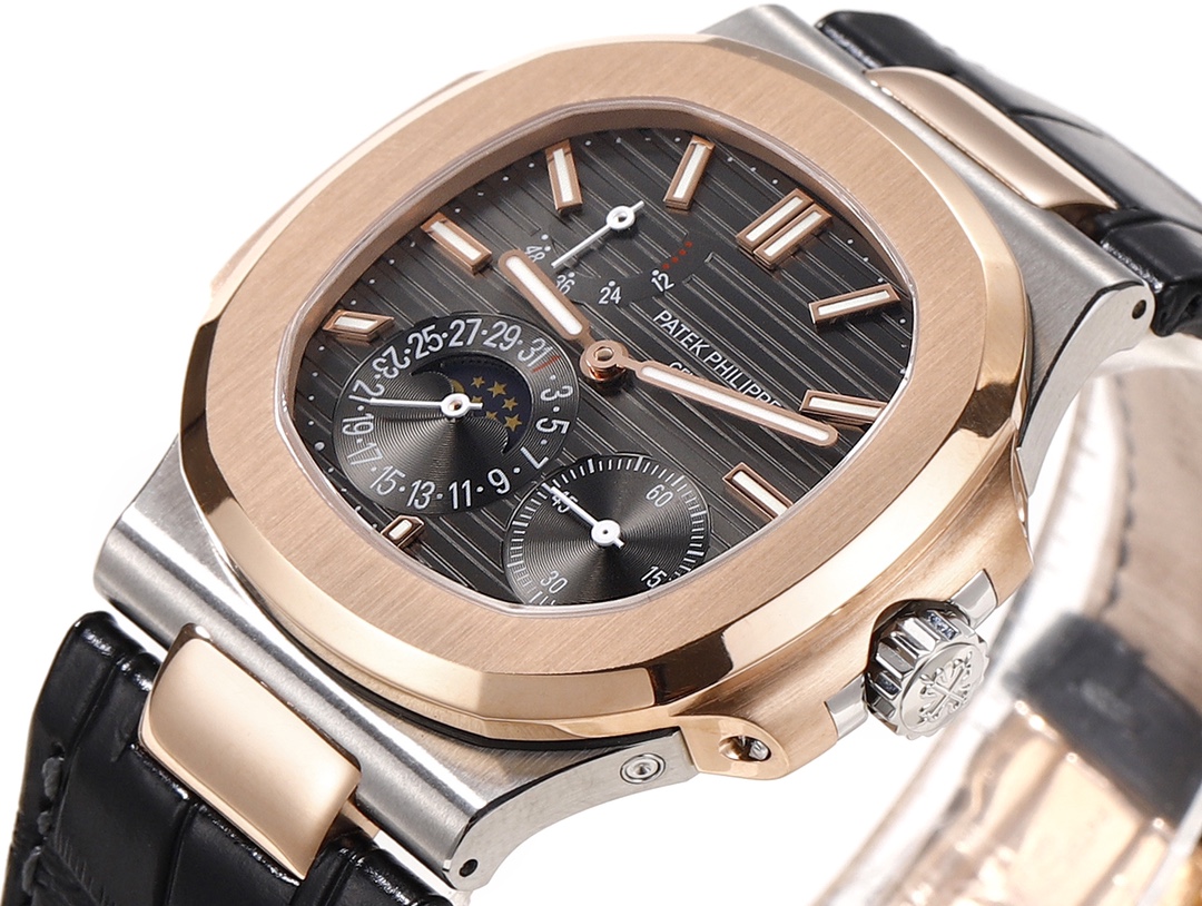 Patek Philippe Nautilus Moon Phases Rose & White Gold Slate Grey Dial 5712GR 001 - QualitySwissReplica