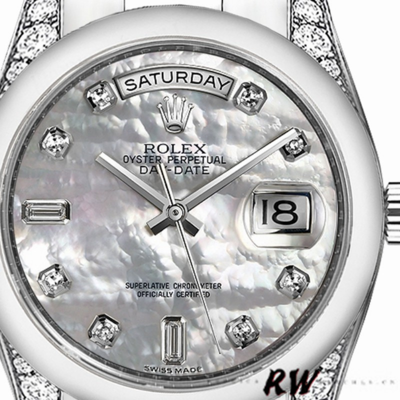 Rolex Day-Date 118296 Platinum MOP White Dial Diamond 36mm Unisex Replica Watch - QualitySwissReplica