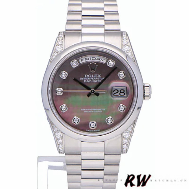 Rolex Day-Date 118296 Platinum MOP Dial Diamond 36mm Unisex Replica Watch - QualitySwissReplica