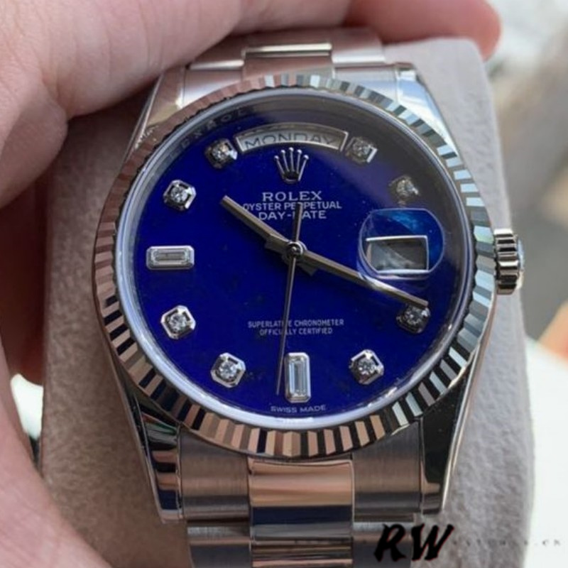Rolex Day-Date 118239 White Gold Diamond Lapis Lazuli Blue Dial 36mm Unisex Replica Watch - QualitySwissReplica