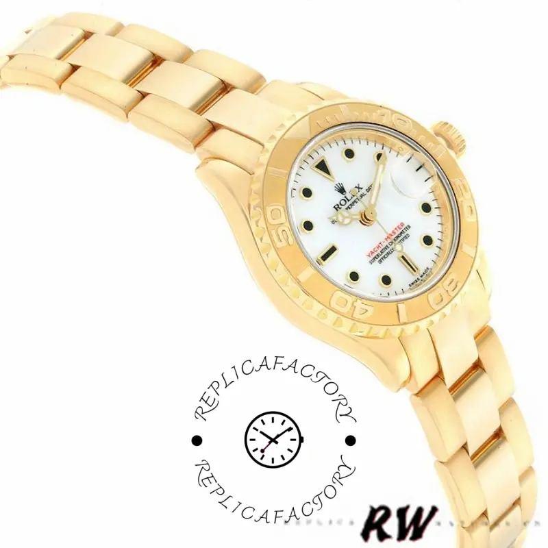 Rolex Yacht-Master 169628 Yellow Gold White Dial 29MM Lady Replica Watch - QualitySwissReplica