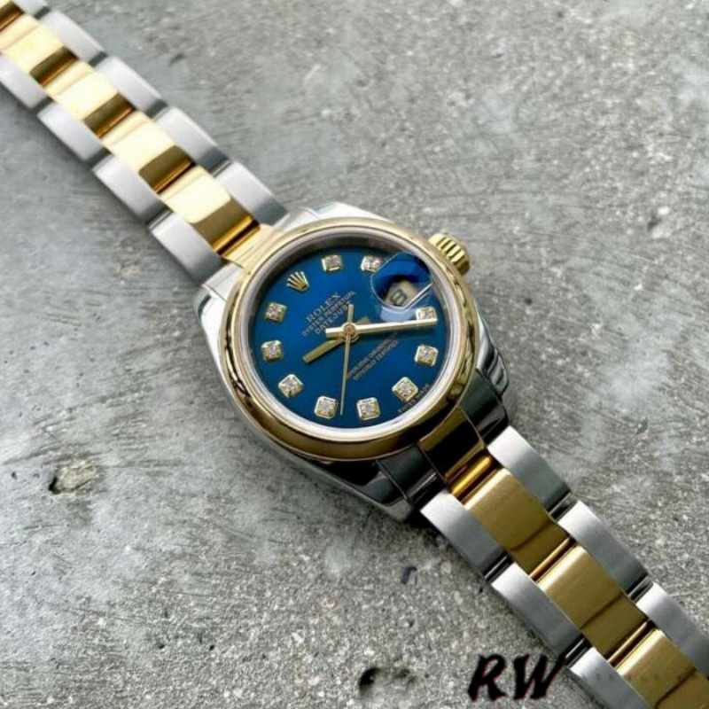 Rolex Datejust 179163 Blue Diamond Dial Domed Dezel 26MM Lady Replica Watch - QualitySwissReplica