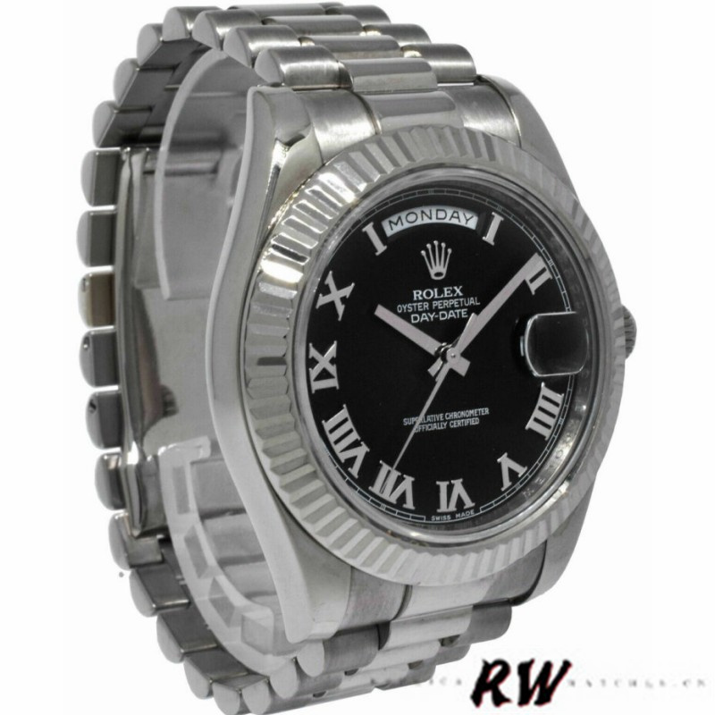 Rolex Day-Date 218239 Black Roman Numerals Dial White Gold 41MM Mens Replica Watch - QualitySwissReplica