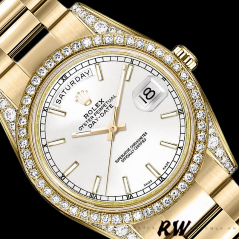 Rolex Day-Date 118388 Yellow Gold White Dial 36MM Unisex Replica Watch - QualitySwissReplica