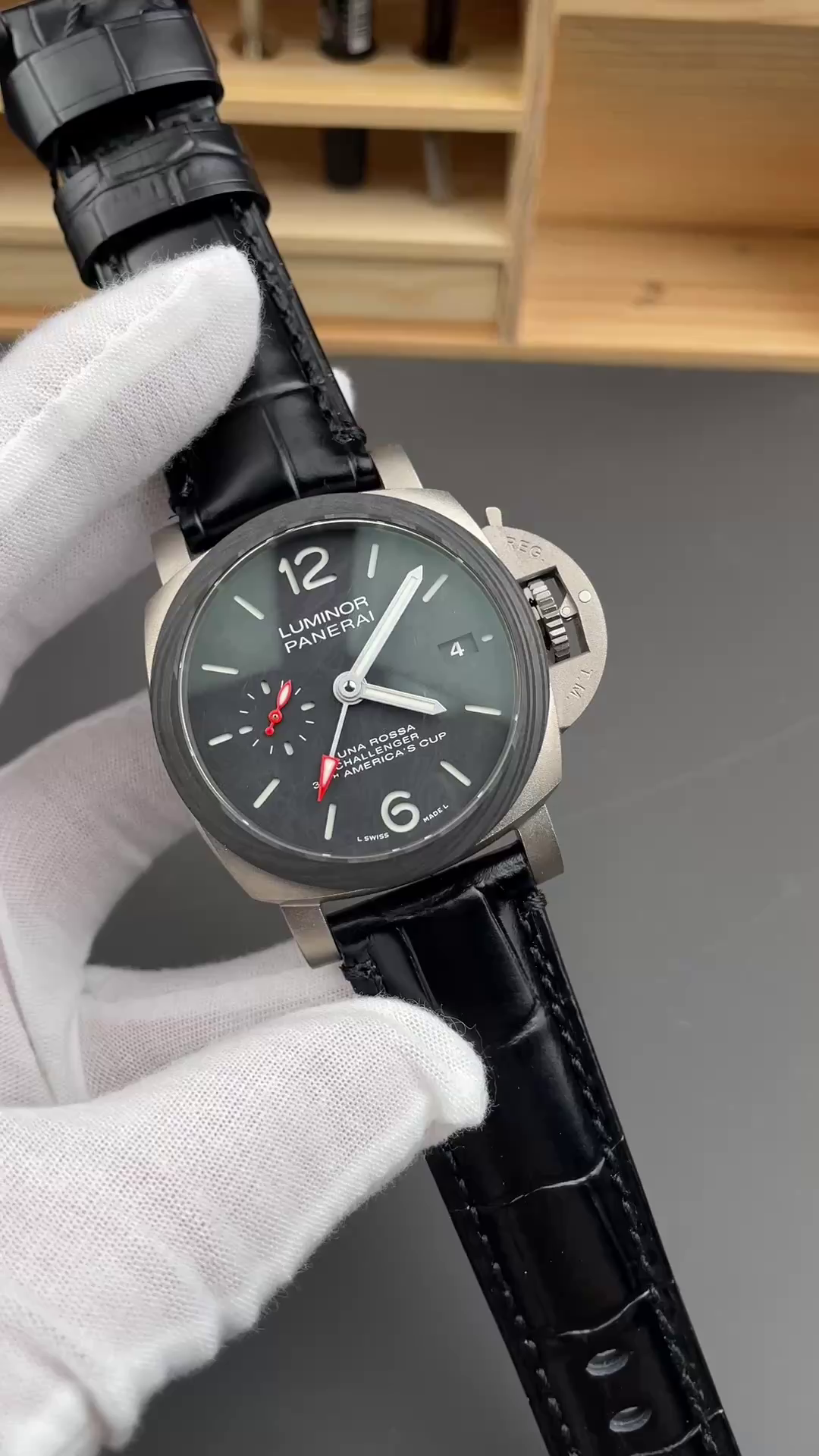 Panerai Luminor Marina 1950 PAM01096 Luna Rossa GMT Replica Titanium 42 Black Dial - QualitySwissReplica