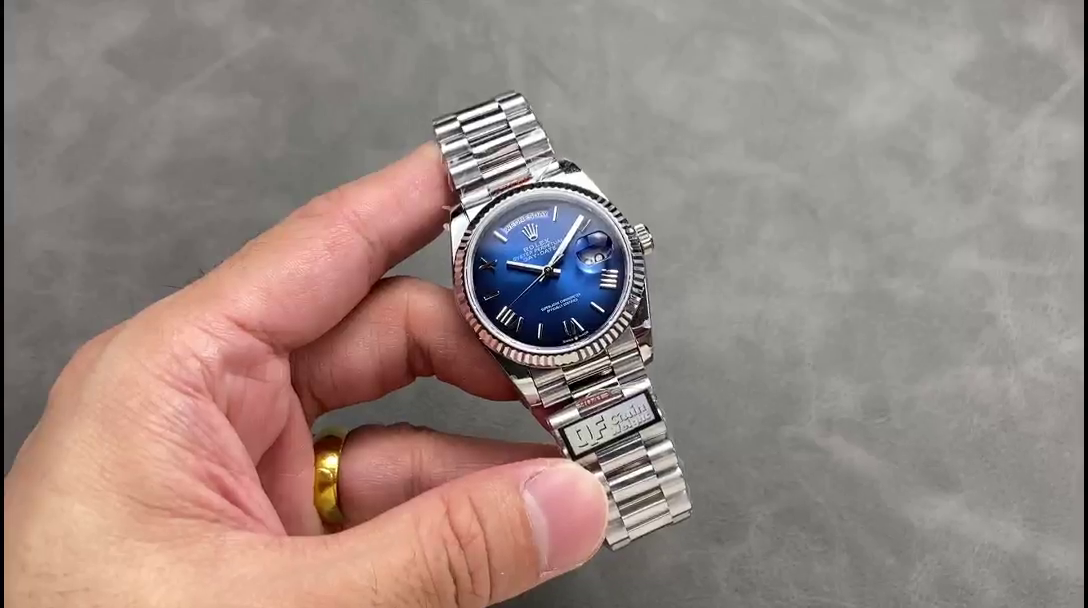 Rolex Day Date 36 White Gold Blue Ombre Dial M128236 0020 - QualitySwissReplica