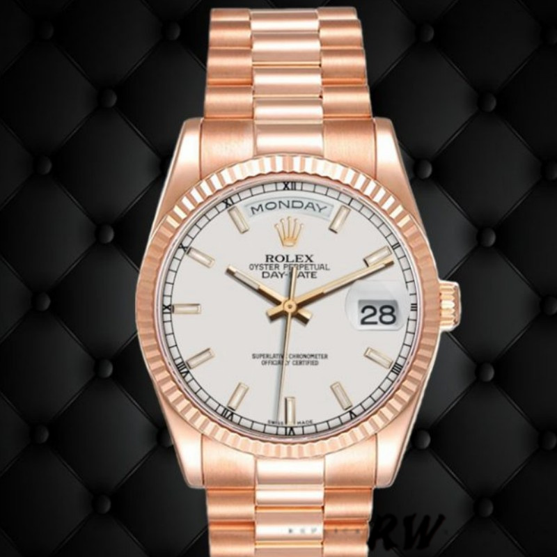 Rolex Day-Date 118235 White Dial 36mm Unisex Replica Watch - QualitySwissReplica