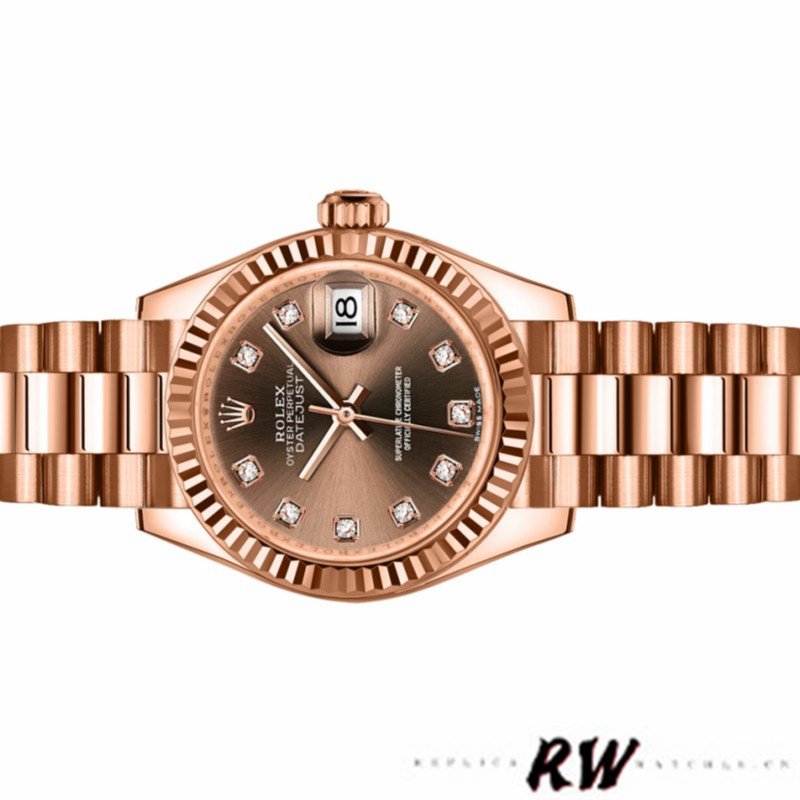 Rolex Datejust 279175 Chocolate Diamonds Dial Fluted Bezel 28mm Lady Replica Watch - QualitySwissReplica