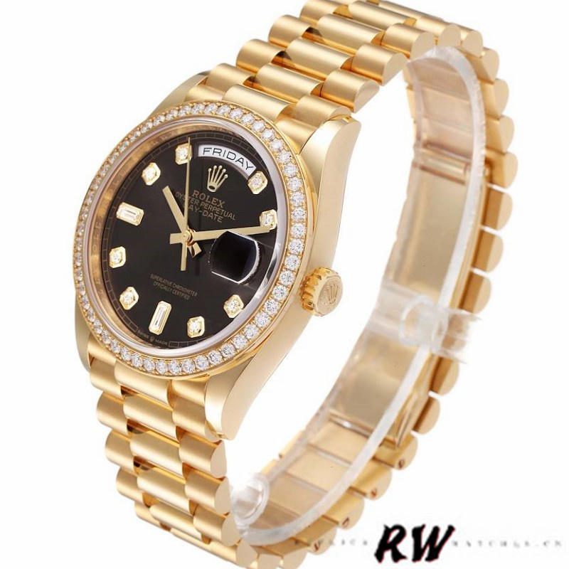 Rolex Day-Date 128348RBR Dark Grey Dial Yellow Gold 36MM Unisex Replica Watch - QualitySwissReplica