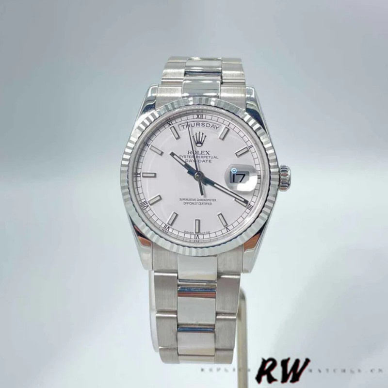 Rolex Day-Date 118239 White Gold White Dial 36mm Unisex Replica Watch - QualitySwissReplica