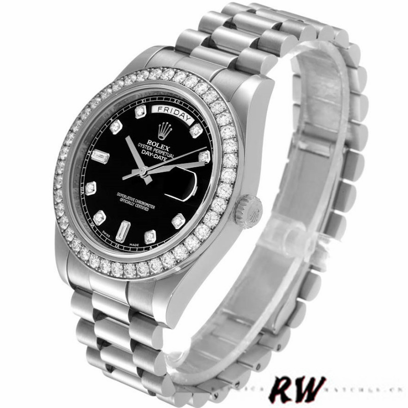 Rolex Day-Date 218349 Black Diamond Dial 41MM Mens Replica Watch - QualitySwissReplica