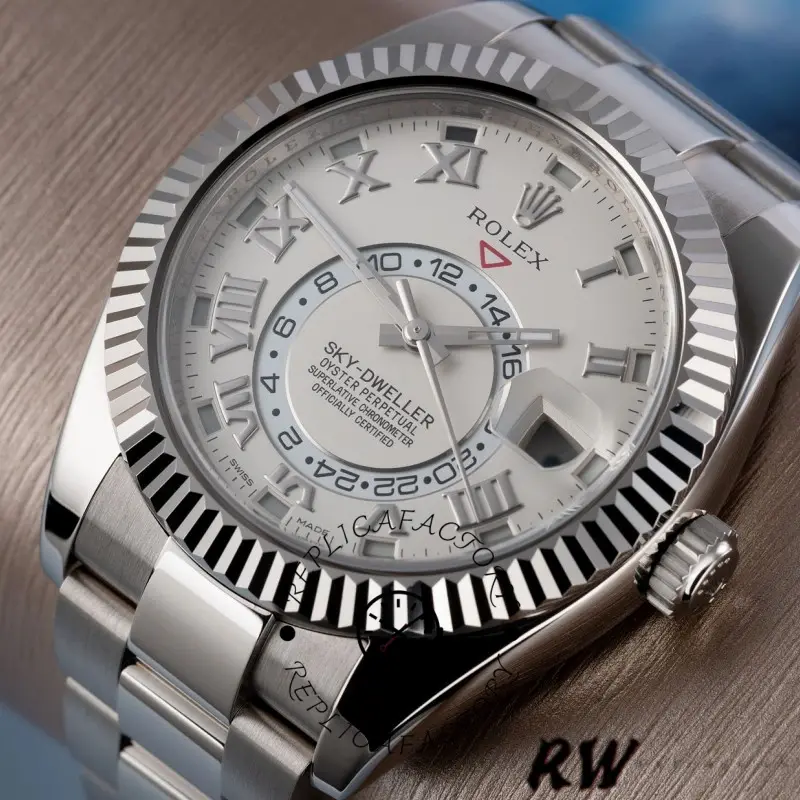 Rolex Sky-Dweller 326939 Fluted Bezel Ivory Dial 42MM Mens Replica Watch - QualitySwissReplica